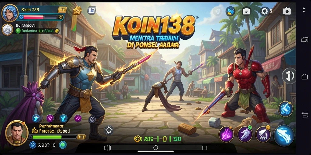 Tampilan gameplay KOIN138 dengan menara pertahanan yang strategis.