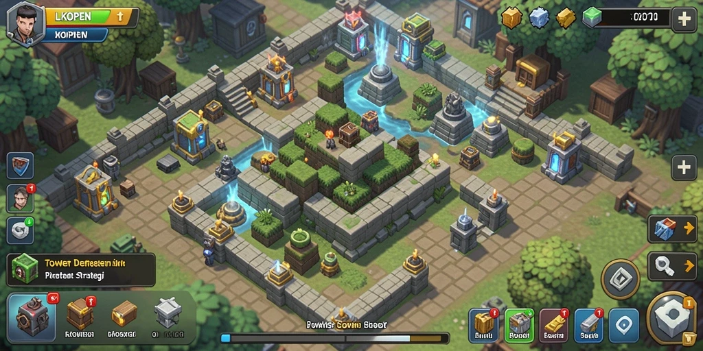 Screenshot permainan Tower Defense LKOPEN yang menunjukkan aksi seru.