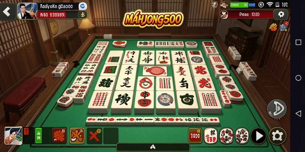 Screenshot gameplay MAHJONG500 dengan musik mengalun.