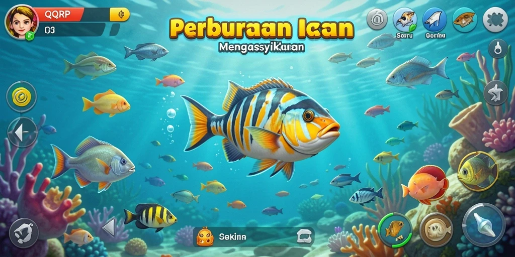Gameplay seru menangkap ikan di bawah laut.