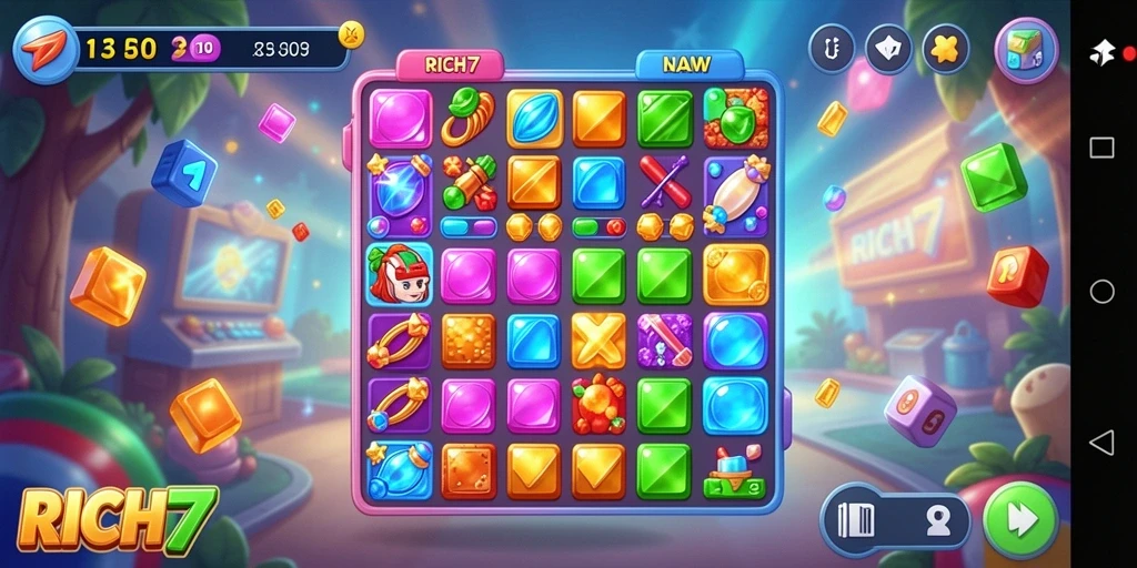 Tampilan gameplay RICH7 yang seru dan penuh warna.